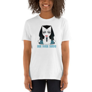 woman wearing Blue Suede Sisters T-shirt